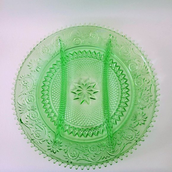 Tiara Dining Vintage Green Tiara Glass Divided Platter 2 Green